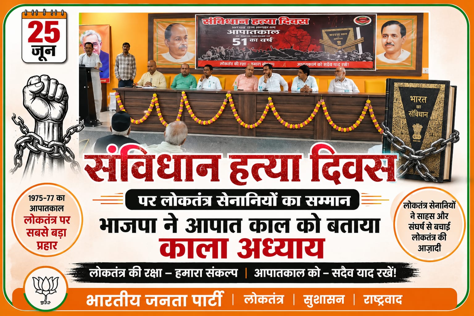 KASGANJ NEWS संविधान हत्या दिवस पर लोकतंत्र सेनानियों का सम्मान, भाजपा ने आपातकाल को बताया लोकतंत्र का काला अध्याय