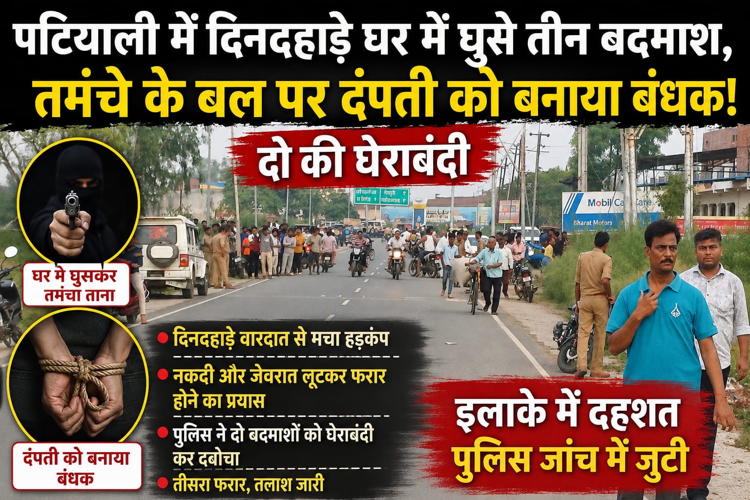 KASGANJ NEWS पटियाली में दिनदहाड़े घर में घुसे तीन बदमाश, तमंचे के बल पर दंपती को बनाया बंधक; एक गिरफ्तार, दो की घेराबंदी